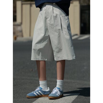 19otiwtt复古潮牌日系简约纯色休闲短裤男女夏季街头宽松五分中裤