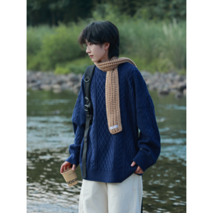 19otiwtt日系复古麻花毛衣男秋冬新款宽松慵懒风针织衫外套上衣