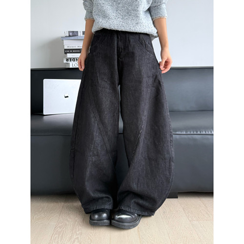美式复古水洗弯刀牛仔裤
