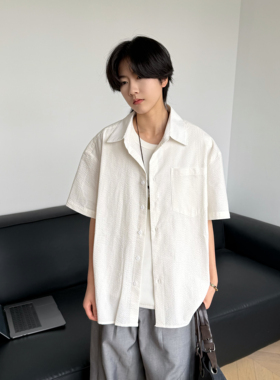 19otiwtt高智感纹理白色短袖衬衫夏季高级感通勤百搭衬衣男女