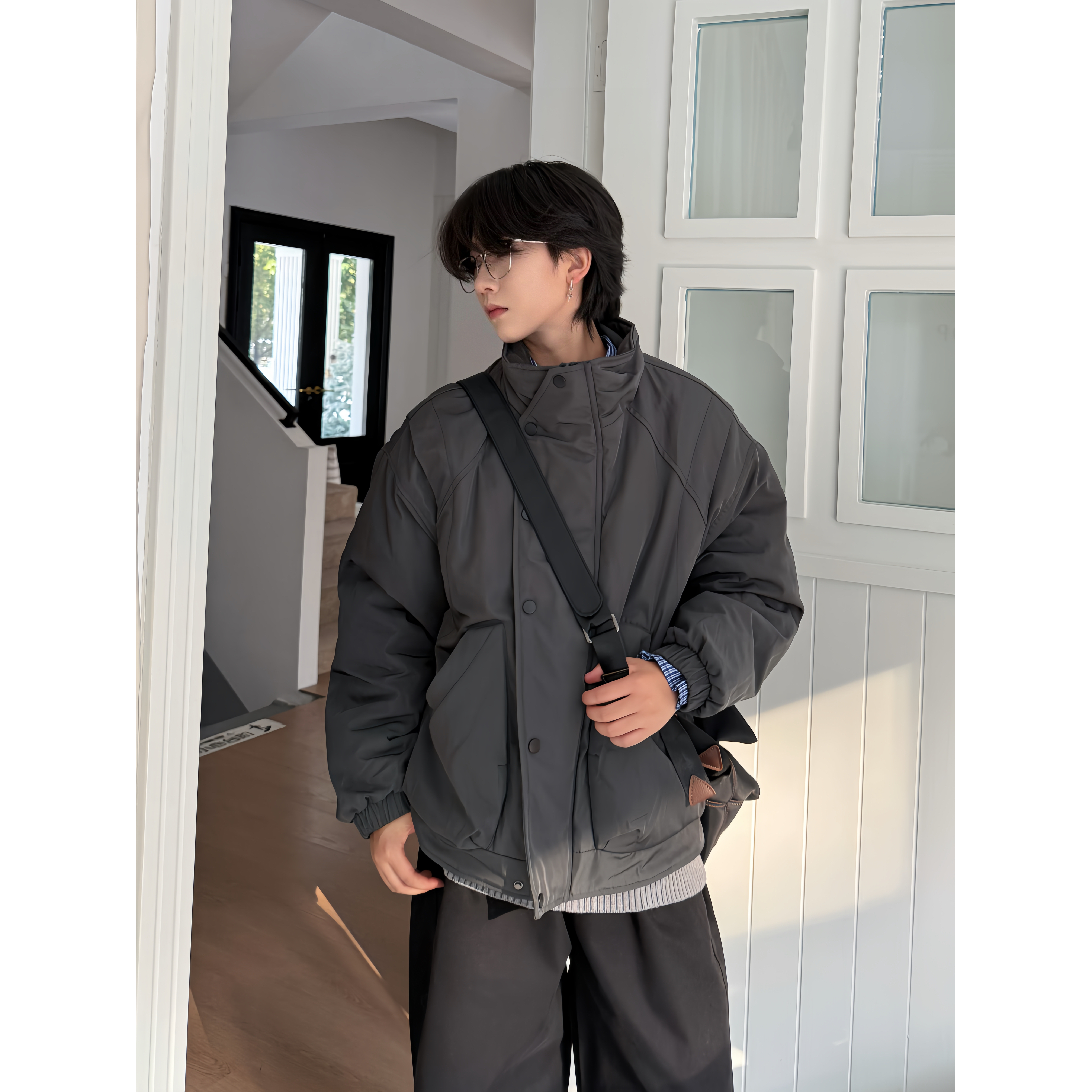 日系立领复古加厚工装棉衣