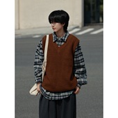 19otiwtt日系复古纯色无袖 针织宽松休闲马甲叠穿简约上衣V领背心