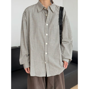 情侣男女格纹上衣 衬衫 19otiwtt翻领撞色长袖 日系格子cleanfit长袖