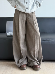 休闲宽松直筒男潮褶皱中性风裤 19otiwtt秋冬美式 复古cleanfit西裤