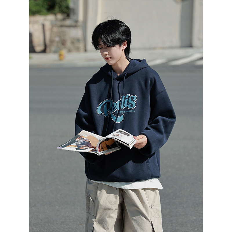 日系复古重磅休闲连帽卫衣