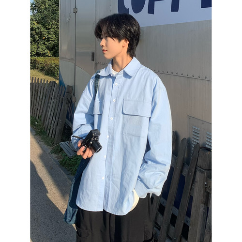 19otiwtt 日系复古工装多口袋长袖衬衫男宽松春秋cityboy衬衣外套