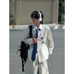 19otiwtt美式复古条纹衬衫男女春秋季宽松休闲百搭长袖衬衣外套