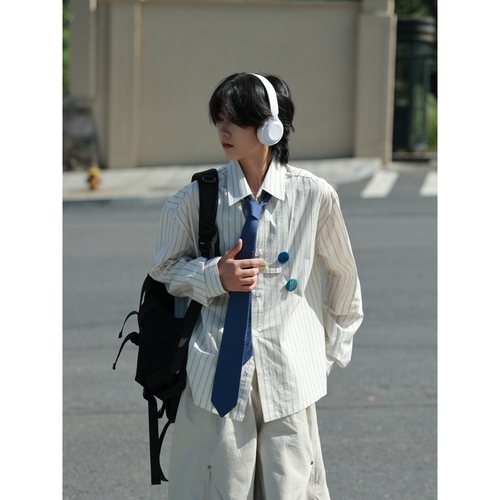 美式复古条纹衬衫男女