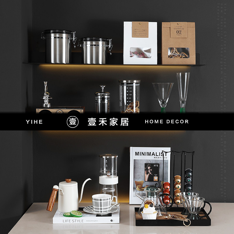 样板房厨房层架储物罐组合饰品摆件水晶酒杯茶咖啡壶软装全屋定制