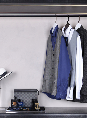 北欧高端样板房展厅衣帽间男士衣柜西装包包帽子装饰品搭配组合