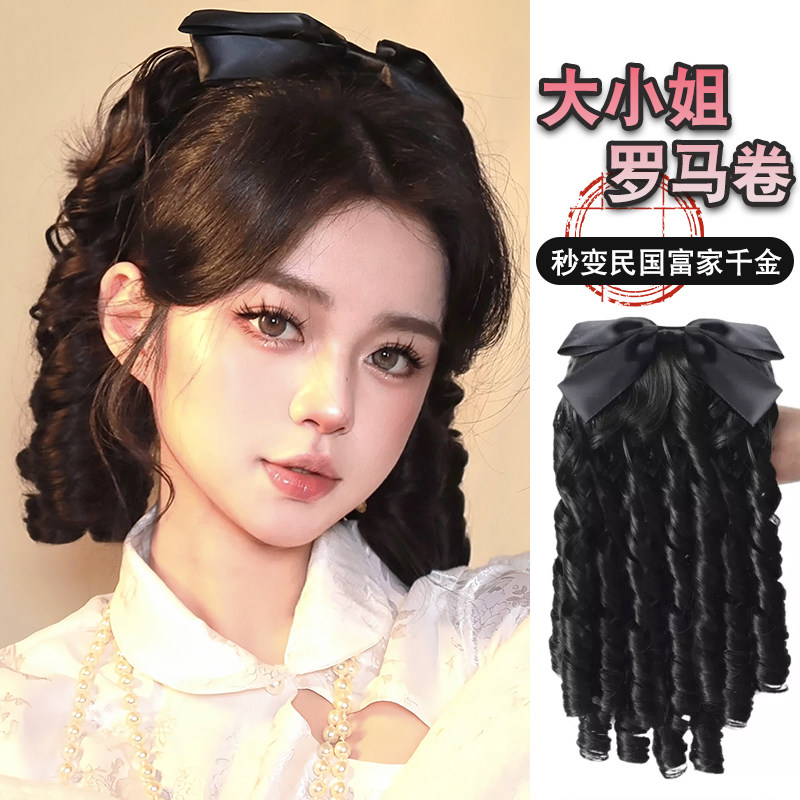 假发女高马尾仿真复古旗袍发型民国罗马卷金粉世家白秀珠马尾辫子
