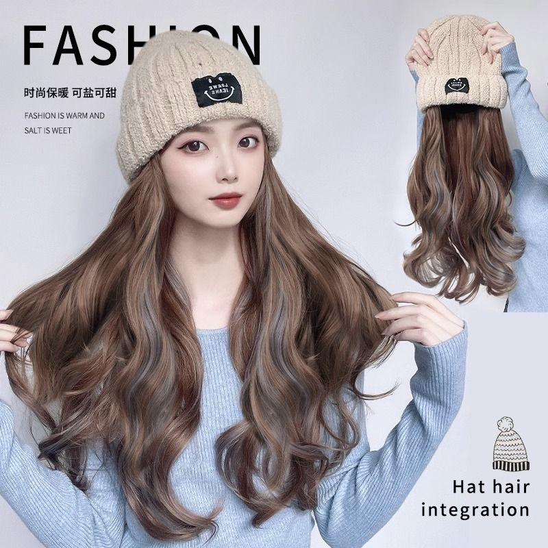 假发长发帽子假发一体挑染针织帽