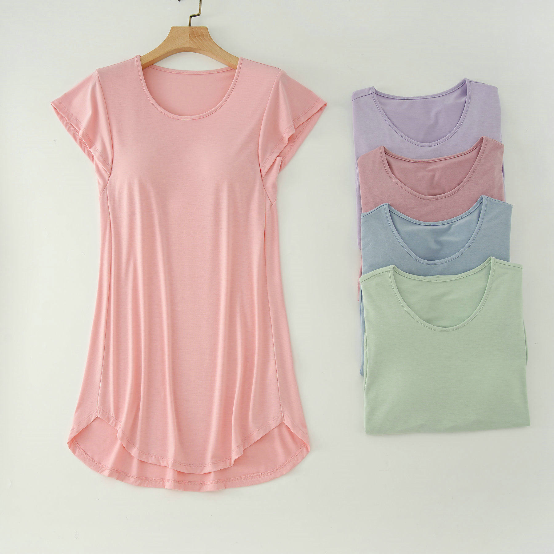 莫代尔冰丝凉感睡裙女夏季纯色睡衣带胸垫一体短袖孕妇家居服外穿,女士内衣/男士内衣/家居服,睡裙,淘宝优惠券,粉丝福利购,淘宝优惠卷