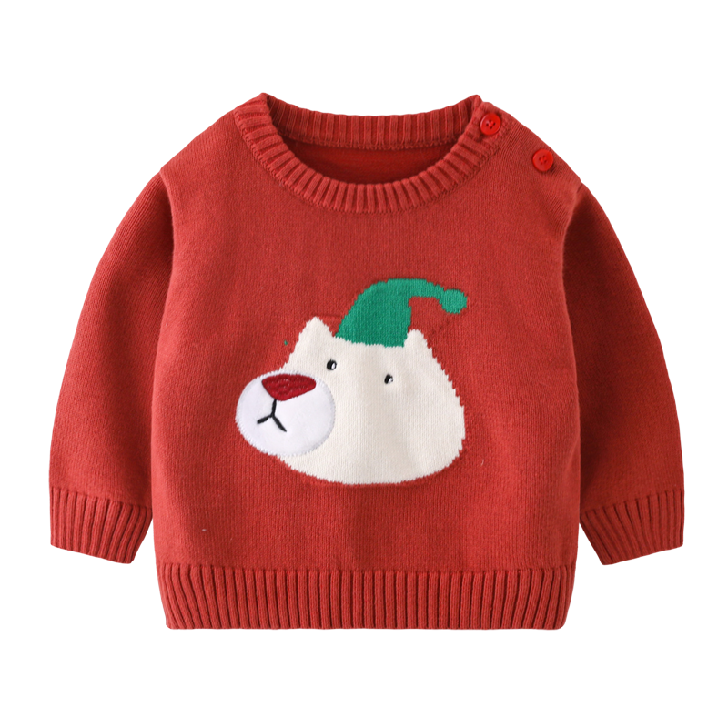 春秋新款婴儿卡通圆领毛线衣