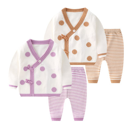 新生儿毛衣套装春秋装婴儿线衣套装针织衫初生满月宝宝和尚服纱衣