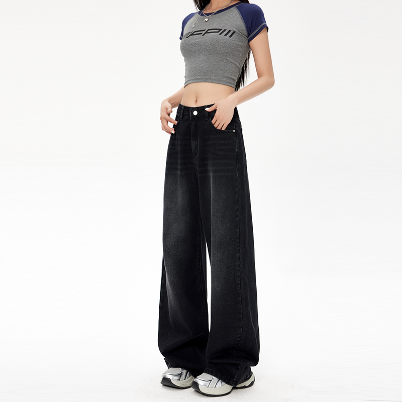 MYFC辣妹复古做旧黑灰牛仔裤女