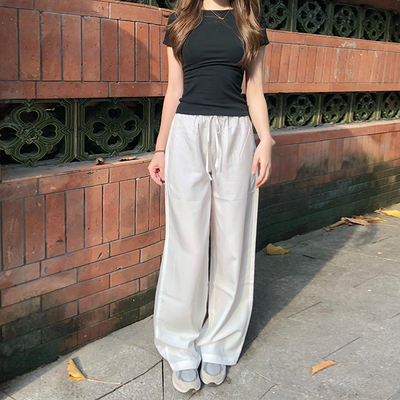 亚麻冰丝白色阔腿休闲裤女夏薄款