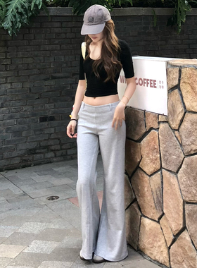 MYFC加绒灰色微喇休闲裤女2025秋季新款低腰小个子宽松喇叭卫裤