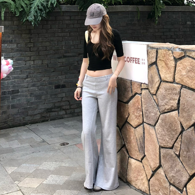 MYFC小个子加绒灰色微喇休闲裤女