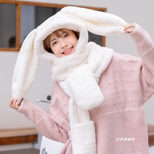 冬季可爱兔子帽子围巾一体加厚保暖手套连帽护耳围脖女冬天三件套
