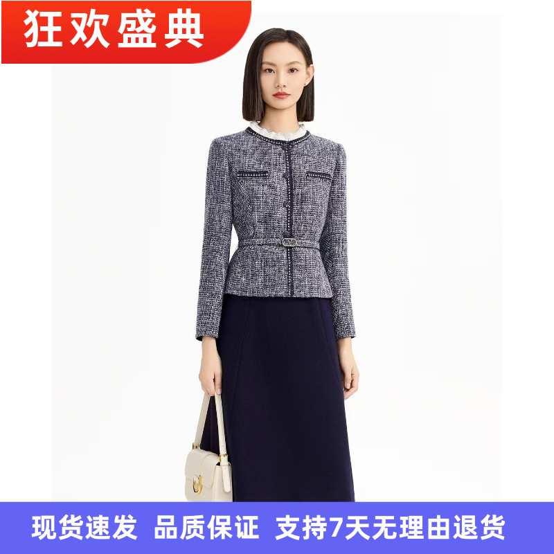 娜尔家商场同款2025年秋冬新品时尚气质显瘦小香风假两件连衣裙女