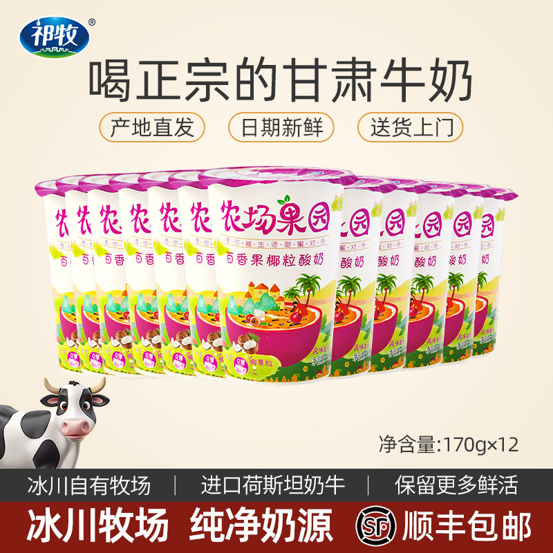 祁牧 百香果椰粒酸奶170g*12杯整箱儿童学生营养风味早餐全脂牛奶