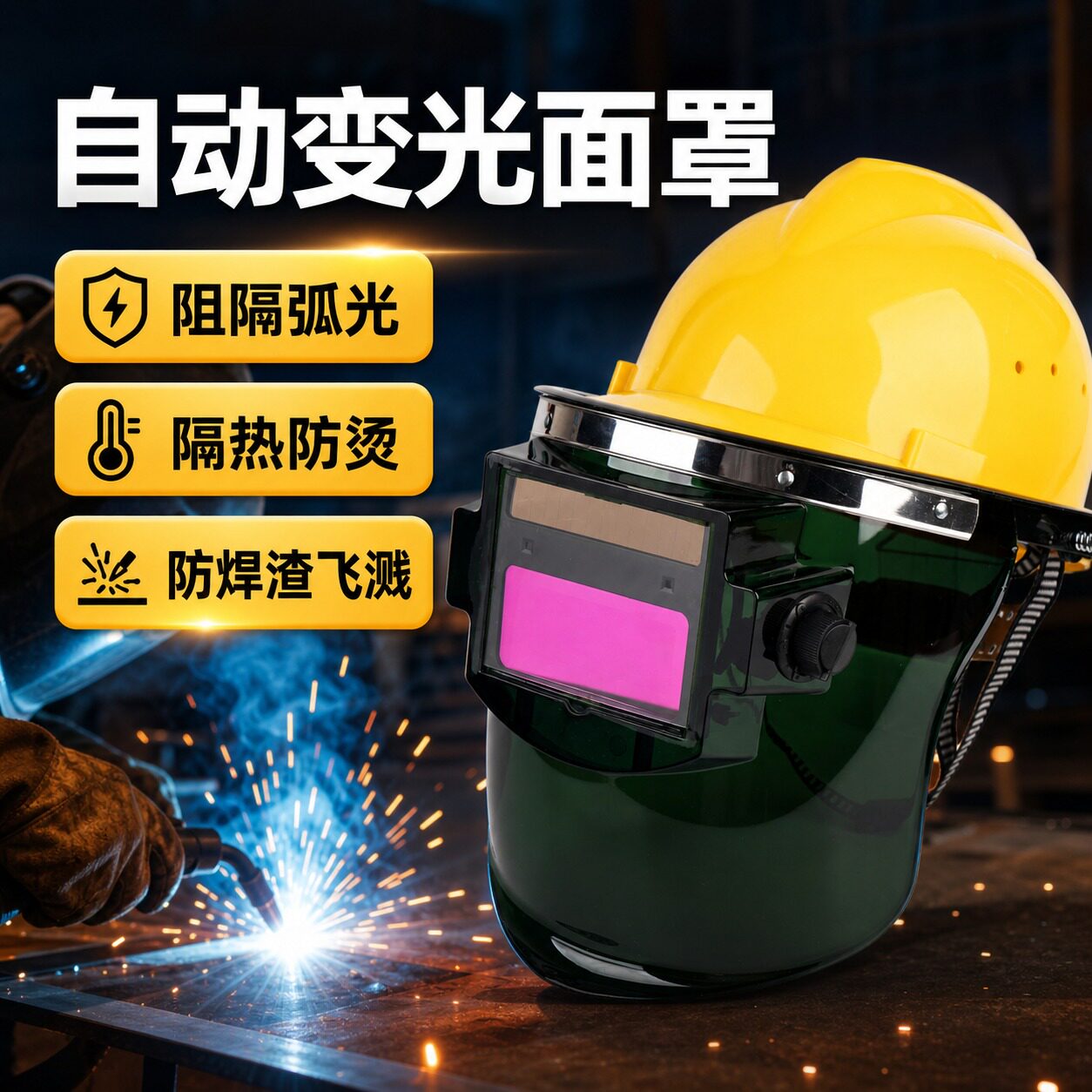 自动变光电焊眼镜面罩防护罩帽子焊工二保焊专用氩弧焊新型头戴式