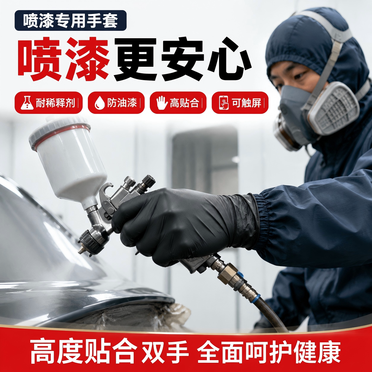 丁腈手套防腐蚀喷漆专用耐溶剂厚耐磨防水油漆工一次性防护汽修车