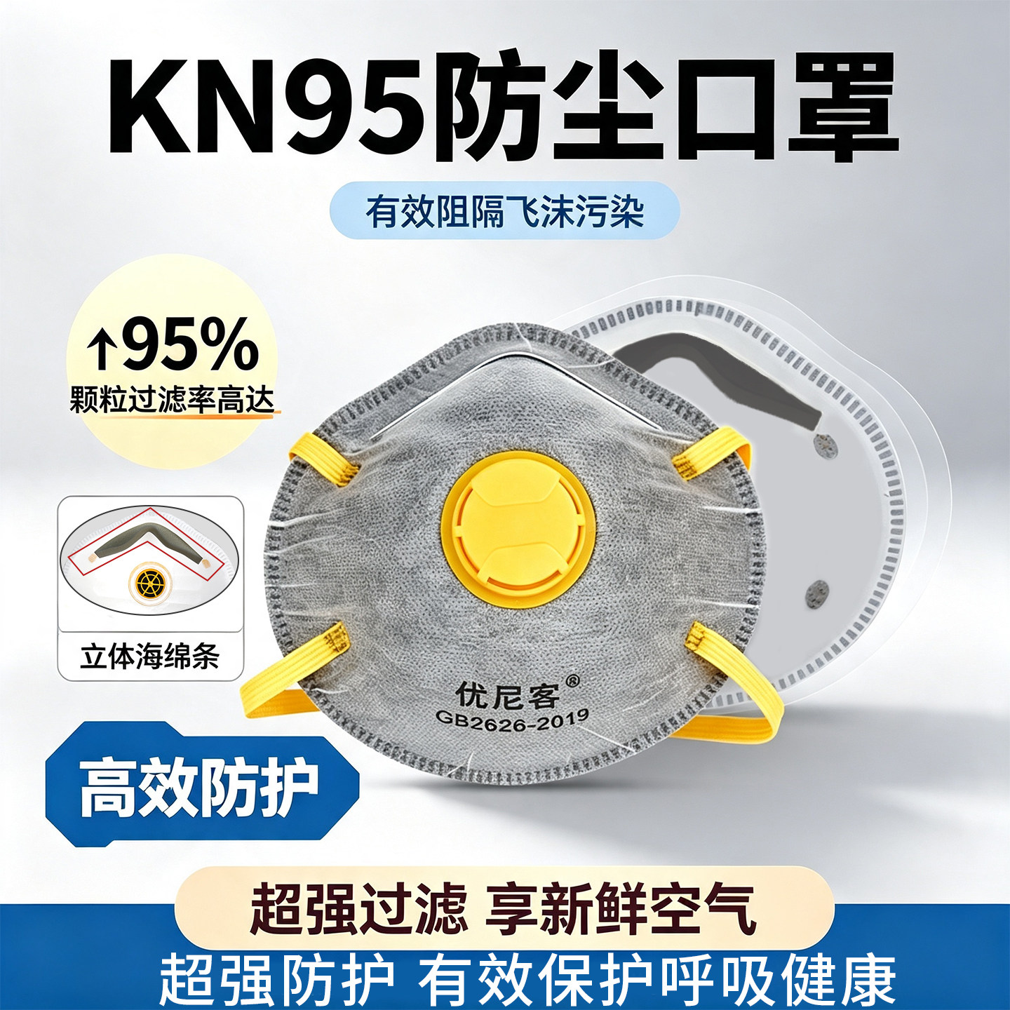 防尘口罩头戴式呼吸阀防尘kn95