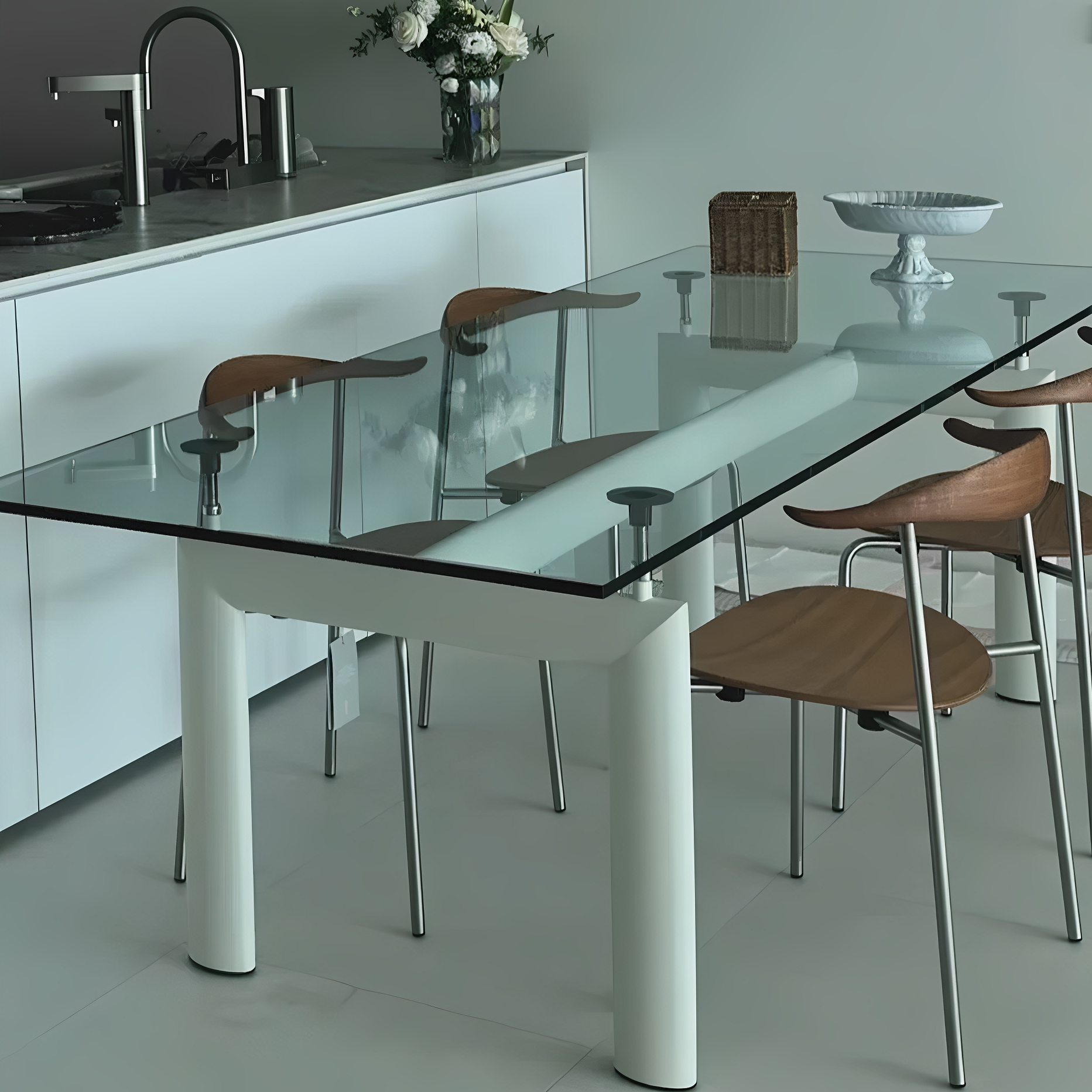 简餐餐桌中古钢化玻璃办公桌意式极简家用设计师创意包豪斯书桌