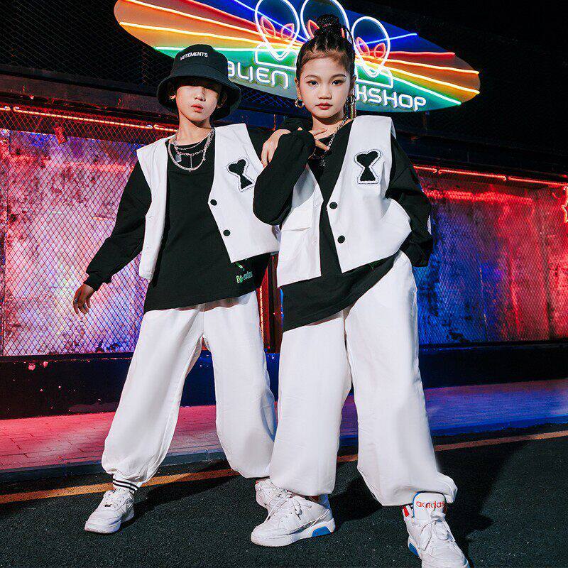 嘻哈街舞儿童春季演出服男童hiphop童装女童马甲套装嘻哈风男孩