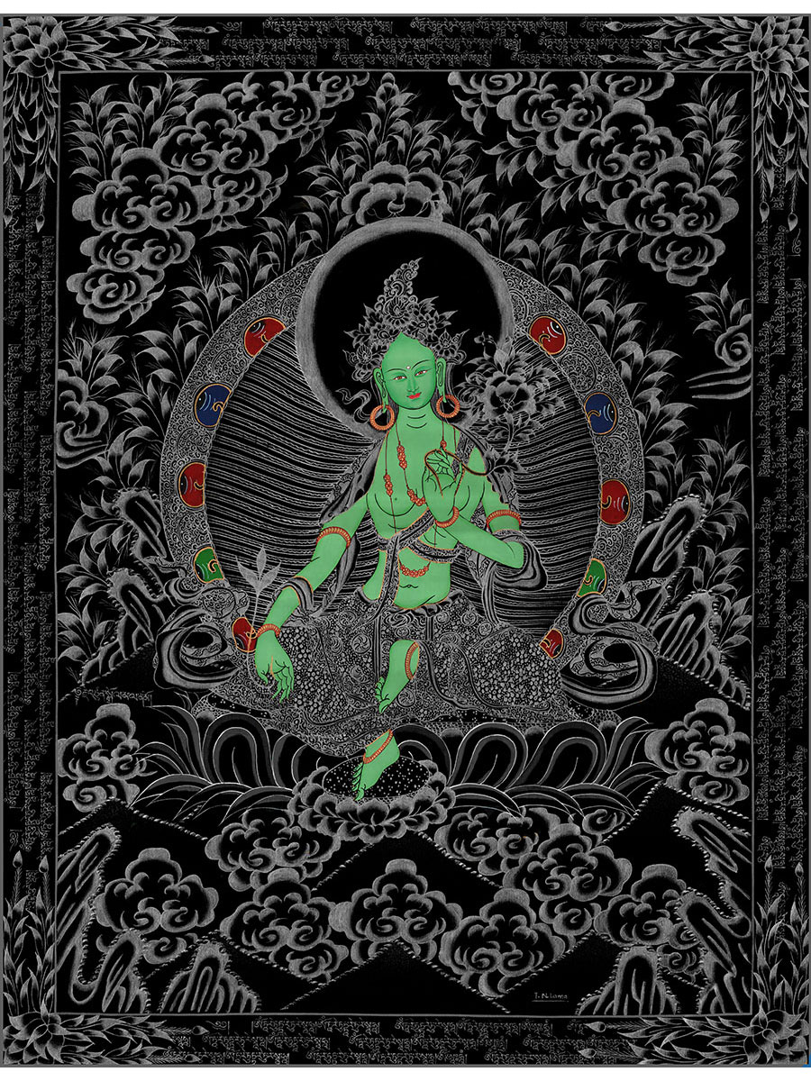 白度母绿度母文殊菩萨唐卡手绘diy自画挂画解压描金上色涂色线稿