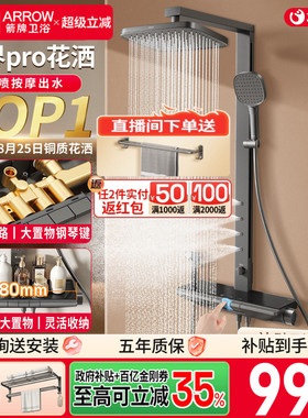 箭牌卫浴净界花洒套装枪灰方管钢琴卫生间淋浴器喷头家用恒温花洒