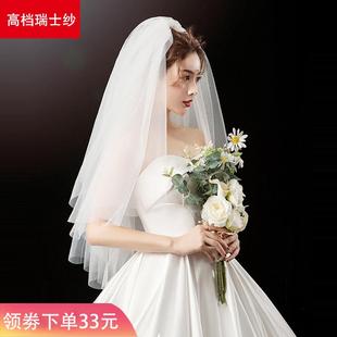 韩式 z.2022新款 新娘结婚头纱头饰超仙森系写真婚纱旅拍双层拍照头