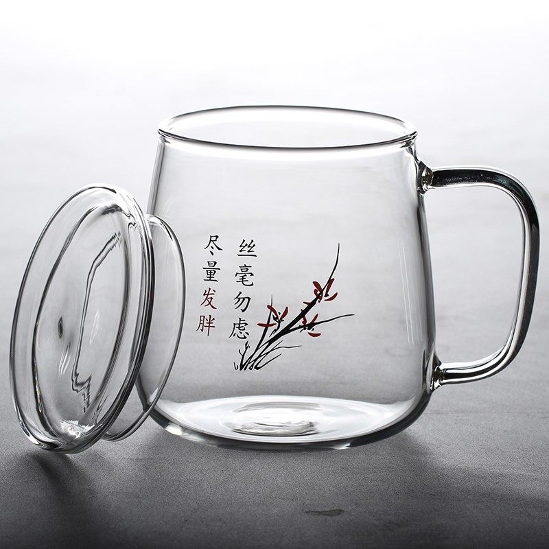带马克杯耐热玻璃把手耐高温家用玻璃杯透明水杯泡茶杯带盖450