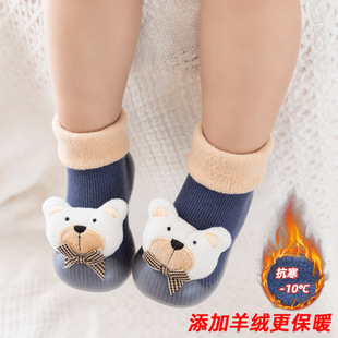 冬季加绒加厚卡通公仔宝宝学步鞋婴儿地板袜鞋儿童袜子鞋防滑软底