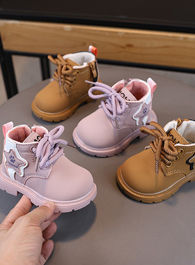 秋冬季马丁靴加绒保暖棉鞋男女童鞋子1-2岁婴幼儿软底防滑学步鞋
