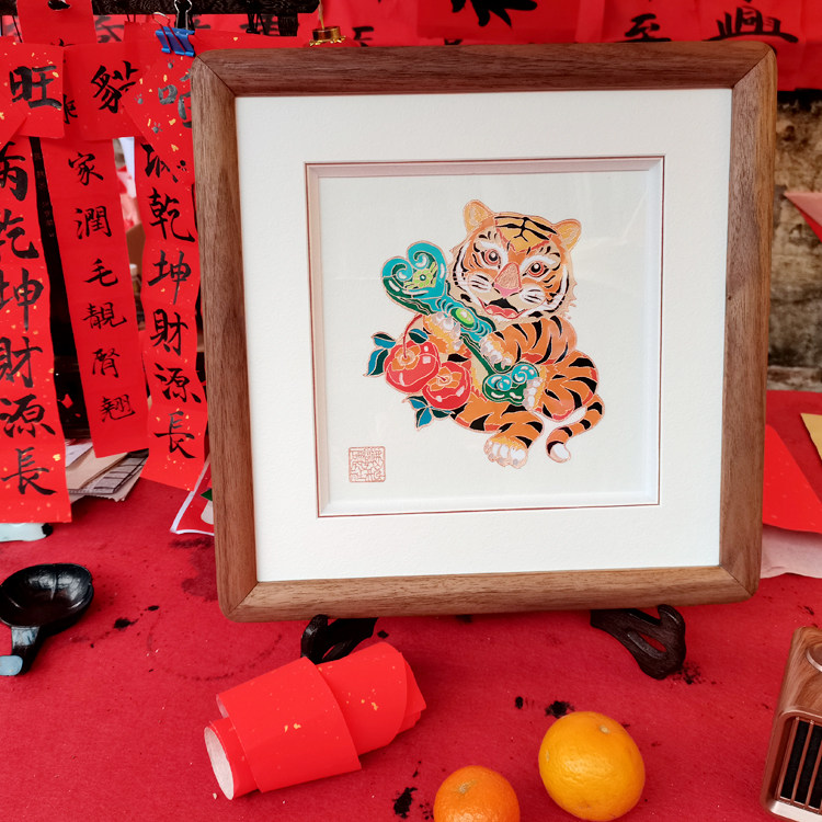 非遗文化佛山铜凿剪纸事事如意纯手工文创工艺品家居装饰商务