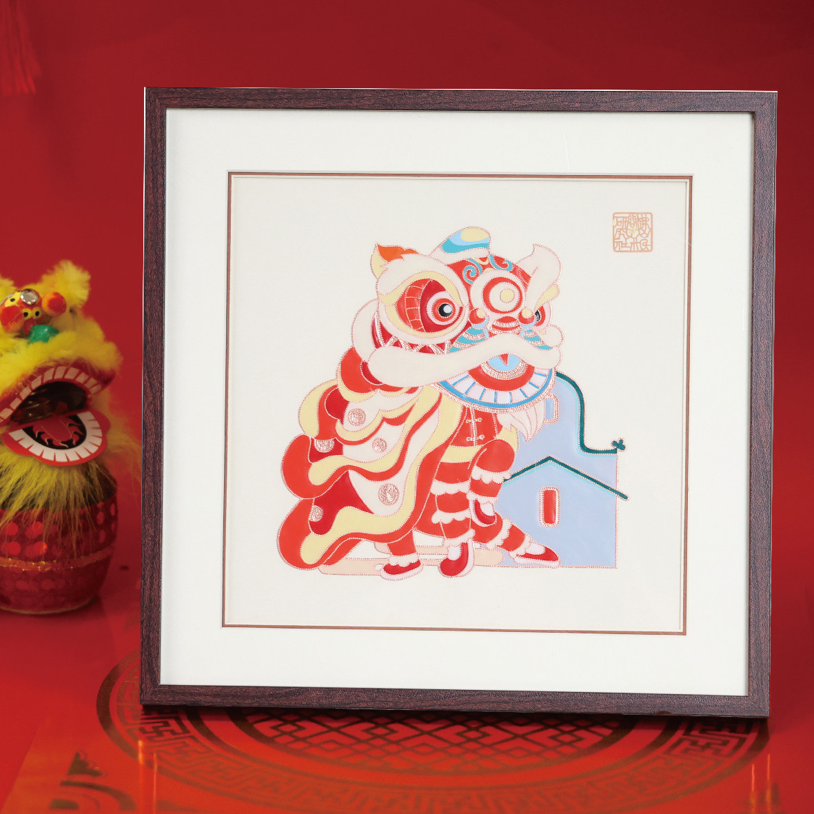 非遗文化佛山铜凿剪纸岭南狮舞礼物纯手工礼物岭南工艺品现代装饰