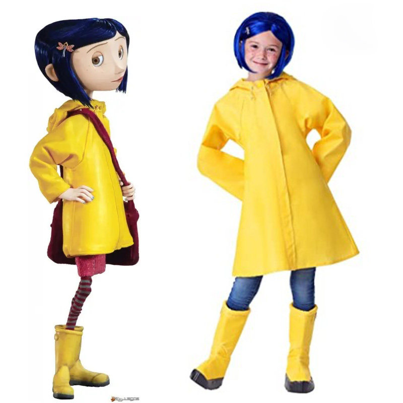 鬼妈妈cos 卡洛琳cosplay黄色雨衣外套万圣节cosplay服装女装套装