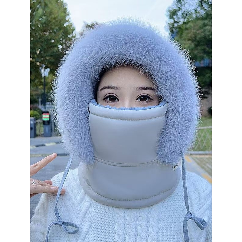 冬季面罩围脖一体帽子加绒保暖护耳滑雪帽户外骑车防风遮脸雷锋帽