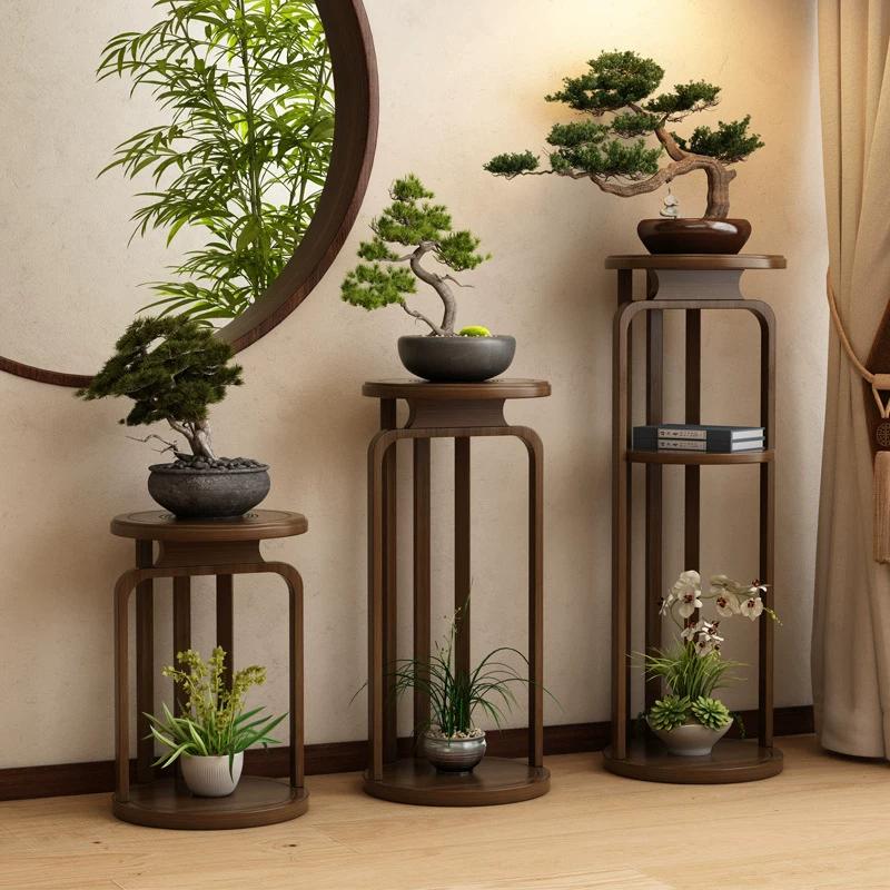 实木花架子中式花台客厅落地式圆形花台花瓶花盆架2025新款花托架