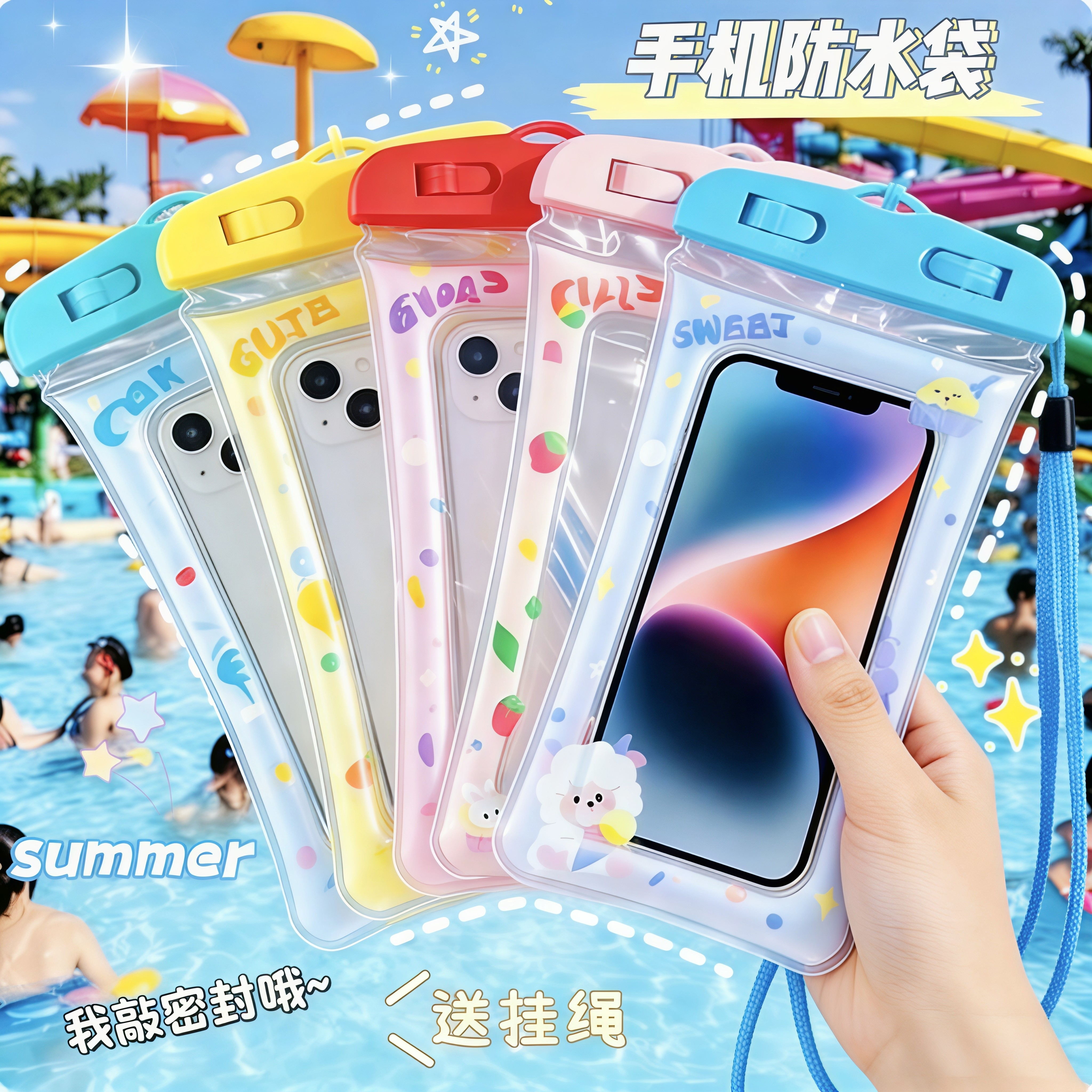 卡通手机防水袋玩漂流用密封袋可触屏水下游泳拍照神器气囊防水套