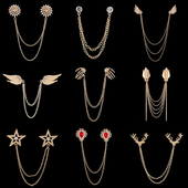 韩版 翅膀五角星鹿头胸针衣领扣胸针 衬衣领针男领角链条针扣个性