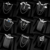 天使翅膀徽章 流苏链条五角星十字架西服别针潮 欧美百搭男士 胸针