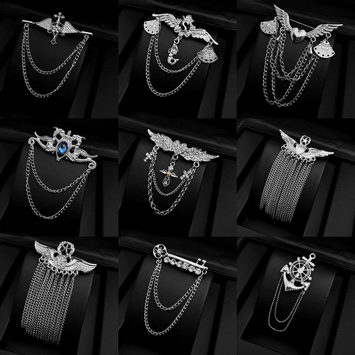 男士百搭链条流苏胸针西服配饰品