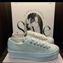 Keds联名款婚礼鞋小白鞋单鞋圆头帆布鞋亮片厚底鞋