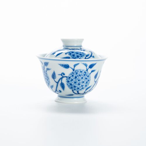续真｜古法柴窑 景德镇手绘青花绣球花盖碗100cc高端陶瓷茶具