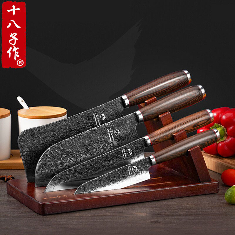 十八子作刀具厨房套装菜刀鸡翅木手柄刀家用锻打刀砍骨刀水果刀