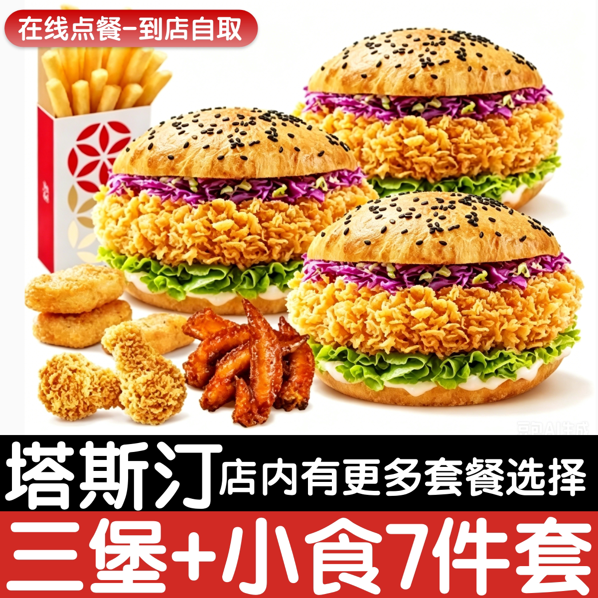 【塔斯汀代下单】三堡小食纯享7件套自助点餐优惠券自动发货